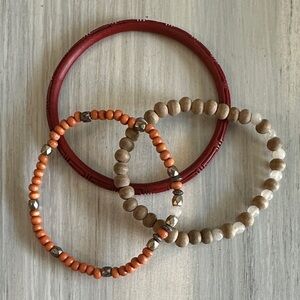 3 Elegant Beaded Bracelet Set - Red, Orange, Brown